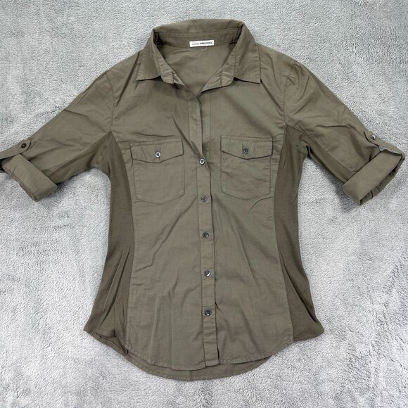 James Perse Shirt Womens 2 Green Cotton Standard Fit Button Up Mixed Media - Picture 1 of 12